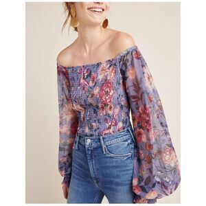 Anthropologie Rouen Floral Smocked Blouse